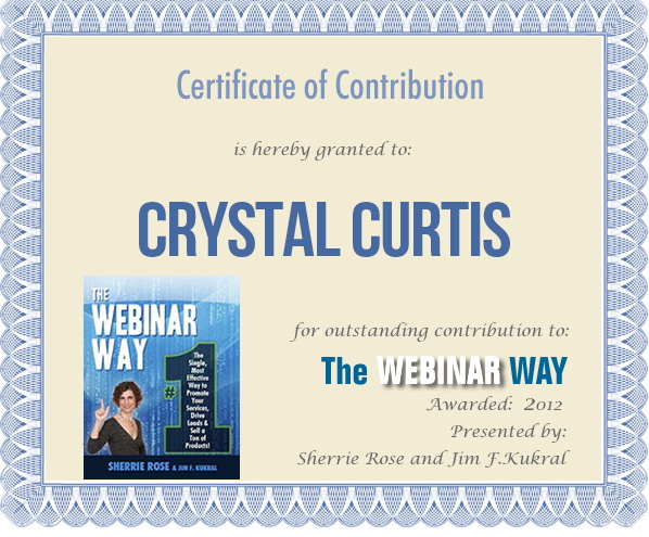 Certificate of Contribution for Crystal Curtis from The Webinar Way