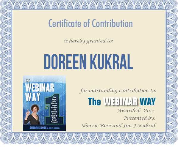 Certificate of Contribution for Doreen Kukral from The Webinar Way