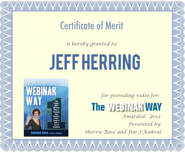Certificate of Merit for Jeff Herring from The Webinar Way