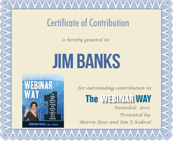 Certificate of Contribution for Jim Banks from The Webinar Way