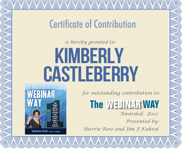 Certificate of Contribution for Kimberly Castleberry from The Webinar Way