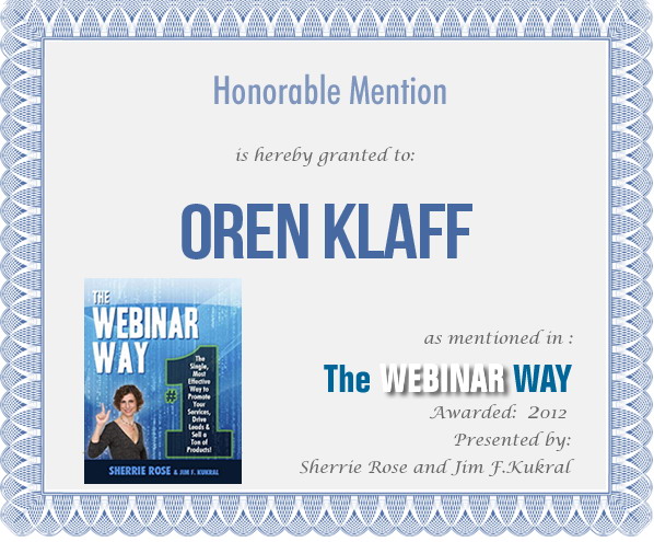 Honorable Mention for Oren Klaff from The Webinar Way