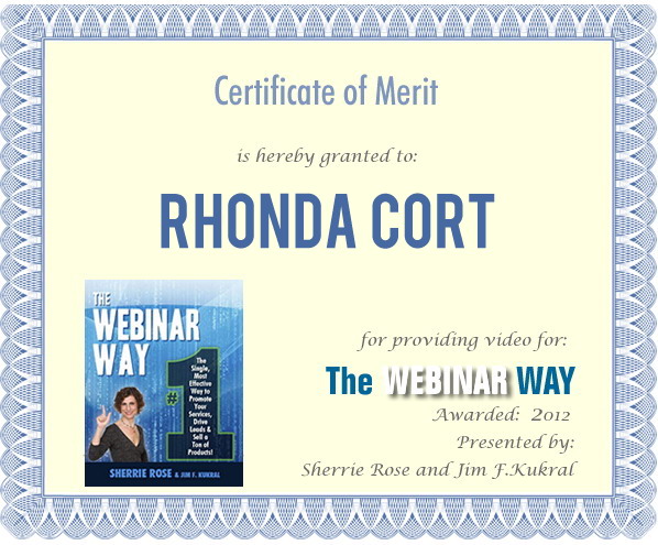 Certificate of Merit for Rhonda Cort from The Webinar Way