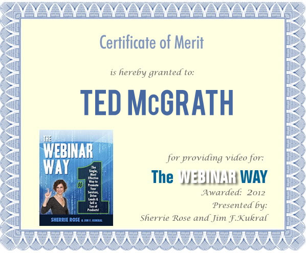 Certificate of Merit for Ted McGrath from The Webinar Way